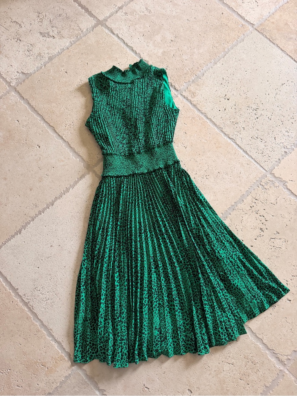 Nanette Lepore Green animal print Pleated Sleeveless Midi Dress